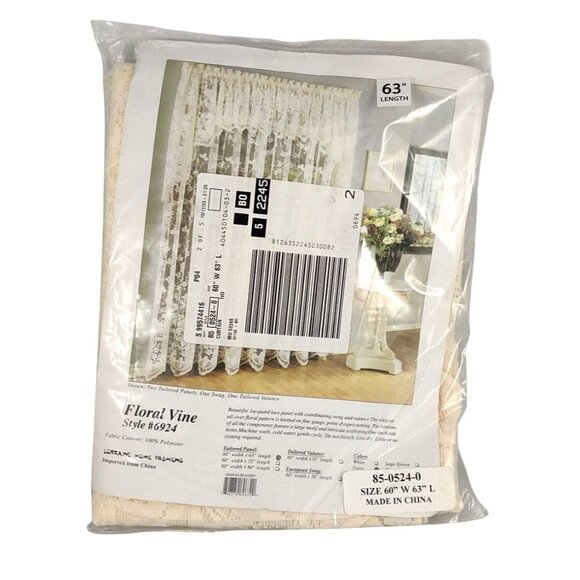 (2) Lorraine Home Fashions Floral Vine Style #6924 Ivory 60" W x 63" L Panels - Picture 3 of 12